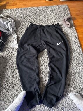 Nike Black Jogger Sweatpants with White Swoosh - Kids
